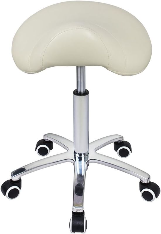 Photo 1 of Antlu Saddle Stool Rolling Chair for Medical Lash Massage Salon Kitchen Spa,Adjustable Hydraulic Stool with Wheels (Beige)
