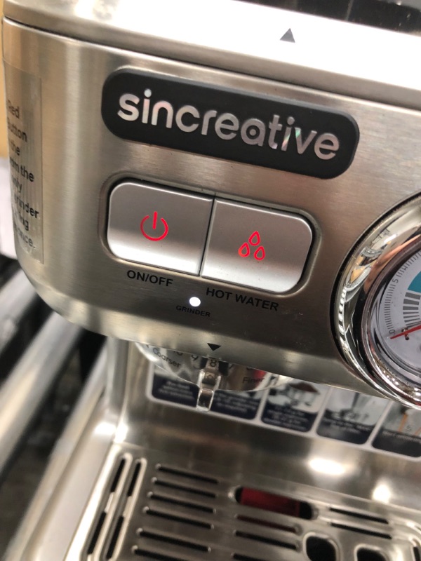 Photo 1 of **PARTS ONLY DOES NOT FUNCTION PROPERLY**
Sincreative CM5700 Espresso Machine and Coffee Maker W/Grinder & Steam Wand
