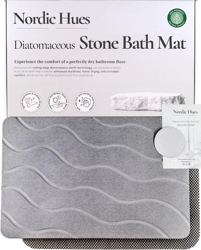 Photo 1 of Stone Bath Mat - Diatomaceous Earth Bath Mat Stone - Non-Slip Ultra Absorbent - Fast Drying Stone Mat Bathroom Premium Anti-Slip Mat - Easy to Clean - Stone Bath Mats for Bathroom - (Currents - Grey)
