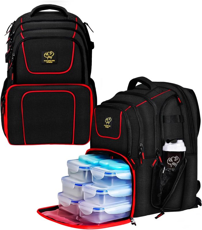 Photo 1 of 519 Fitness Meal Prep Backpack, 6 Meal Insulated Bodybuilding Lunch Rucksack with Computer Compartment for Men and Women to Hiking/Picnic-Includes 6 Leakproof Meal Containers, 2 Ice Packs and Shaker
