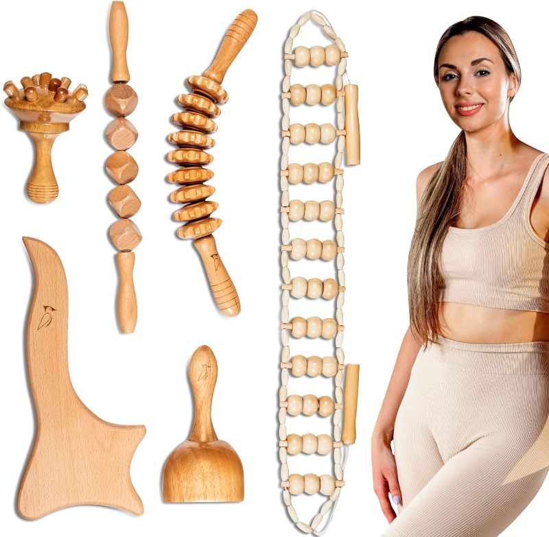 Photo 1 of 6-in-1 Wood Therapy Massage Tools - Achieve Smooth, Firm Skin with Our All-Inclusive Set - Cellulite Massager -
 Beautiful Mind