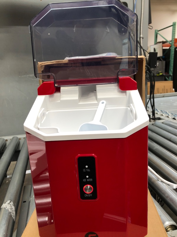 Photo 1 of Nugget Ice Maker Countertop, Crushed Chewable Ice Maker, Self Cleaning Ice Makers with One-Click Operation, 34Lbs/24H, Pebble Portable Ice Machine with Ice Scoop for Home Bar Camping RV (Red) Nugget Ice - 34lbs Red-Nugget ice 1