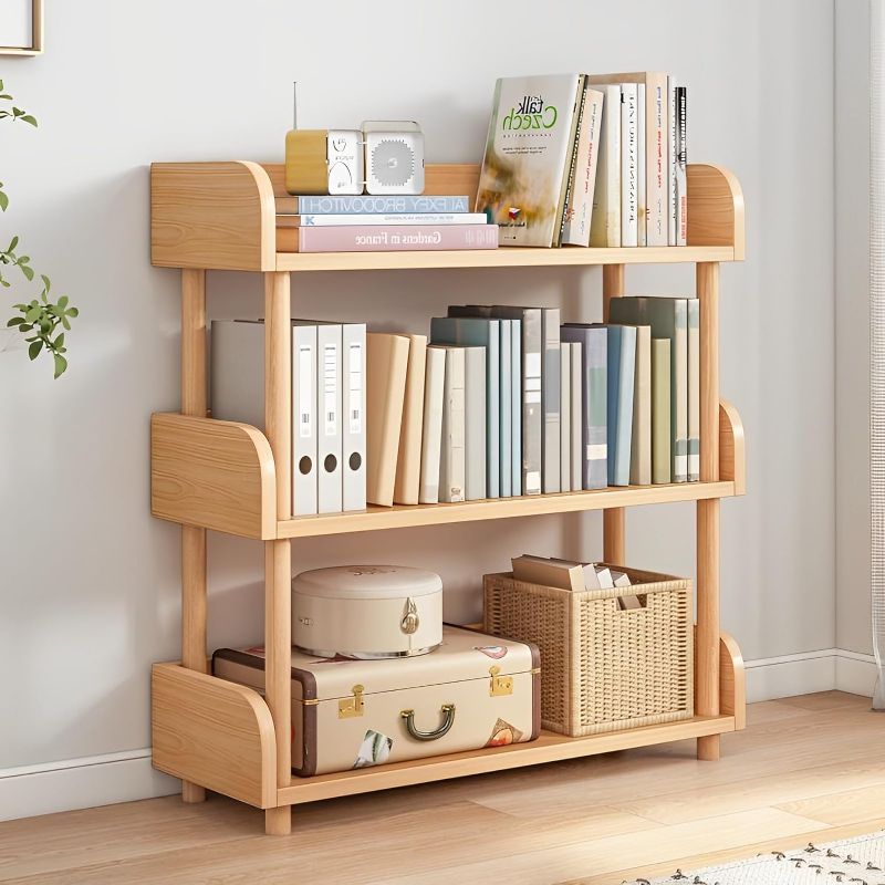 Photo 1 of (READ NOTES) OSCHF 3-Tie Wooden Open Bookcase - Modern Display Bookshelf with Top Edge and Solid Wood Frame for Home and Office, Storage Cabinet, Oak
