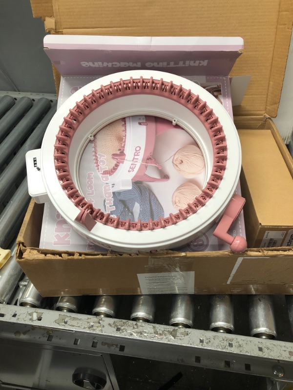 Photo 2 of 48 Needles Knitting Machines with Row Counter, Smart Knitting Round Loom for Adults/Kids, Knitting Board Rotating Double Knit Loom Machine Kits Pink White 48 Needles