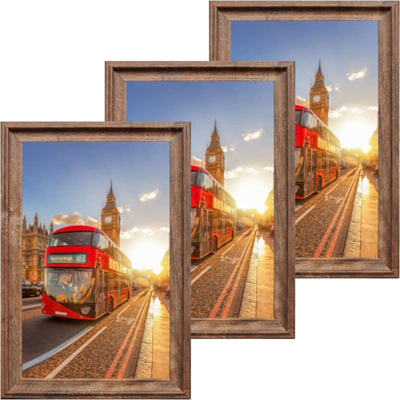 Photo 1 of 15 x 21  Retro Poster Frame Set of 3, Rustic Brown 15 x 21 modeling Picture Frame for Wall Home Decor(Horizontal/Vertical)