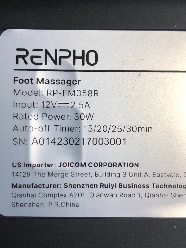 Photo 3 of * adapter and remote missing *
RENPHO Shiatsu Foot Massager with Heat, Compact Foot Massager Machine with Remote
