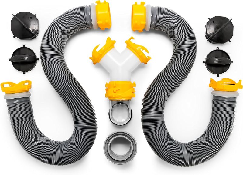 Photo 3 of (READ NOTES) Camco 39666 Deluxe 20' Sewer Hose Kit with Swivel Fittings and Wye Connector - Ready To Use Kit Complete with Sewer Wye and Elbow Fittings, Hoses, and Storage Caps 20' Sewer Hose Kit with Wye Connector
