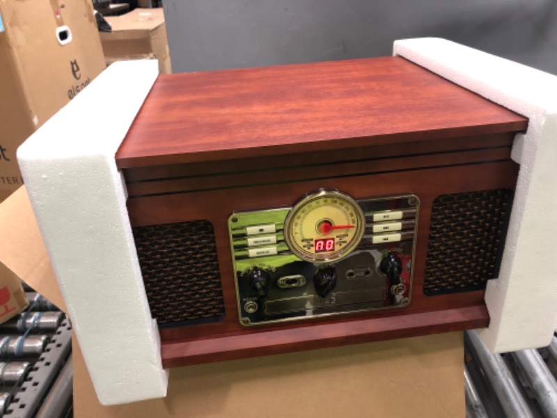 Photo 2 of Victrola Nostalgic 6-in-1 Bluetooth Record Player & Multimedia Center with Built-in Speakers - 3-Speed Turntable, CD & Cassette Player, FM Radio | Wireless Music Streaming | Mahogany Mahogany Entertainment Center