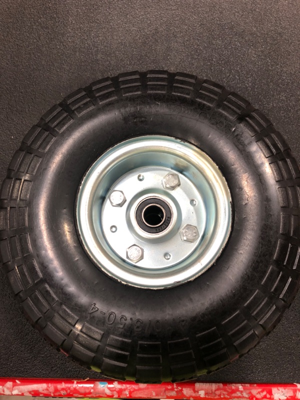 Photo 2 of 4 Pack 4.10/3.50-4" Pneumatic Air Filled Heavy-Duty Wheels/Tires,10" All Purpose Utility Wheels/Tires for Hand Truck/Gorilla Utility Cart/Garden Cart,5/8" Center Bearing,2.25" Offset Hub…