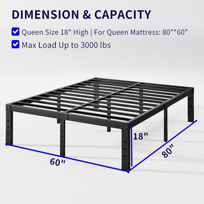 Photo 3 of (READ FULL POST) Neslime 18 Inch Full Size Bed Frame No Box Spring Needed, Heavy Duty Metal Platform 