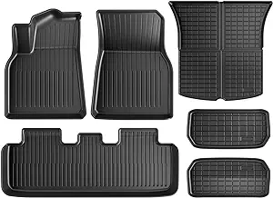 Photo 1 of Maysoo Tesla Model Y Floor Mats, Tesla Model Y 5-Seat 2020-2023 Accessories, All Weather Floor Mat Front Rear Cargo Liner Mat, Heavy Duty Floor Mats (Set of 6) Model Y floor mats (set of 6)