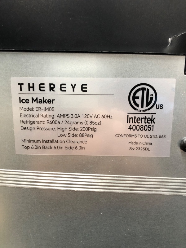 Photo 3 of **SEE NOTES/FOR PARTS**
*Thereye Countertop Nugget Ice Maker, Front-Loading Pebble Ice Maker Machine, 30lbs Per Day, 2 Ways Water Refill, Self-Cleaning, Stainless Steel Finish Ice Machine for Home Office Bar Party