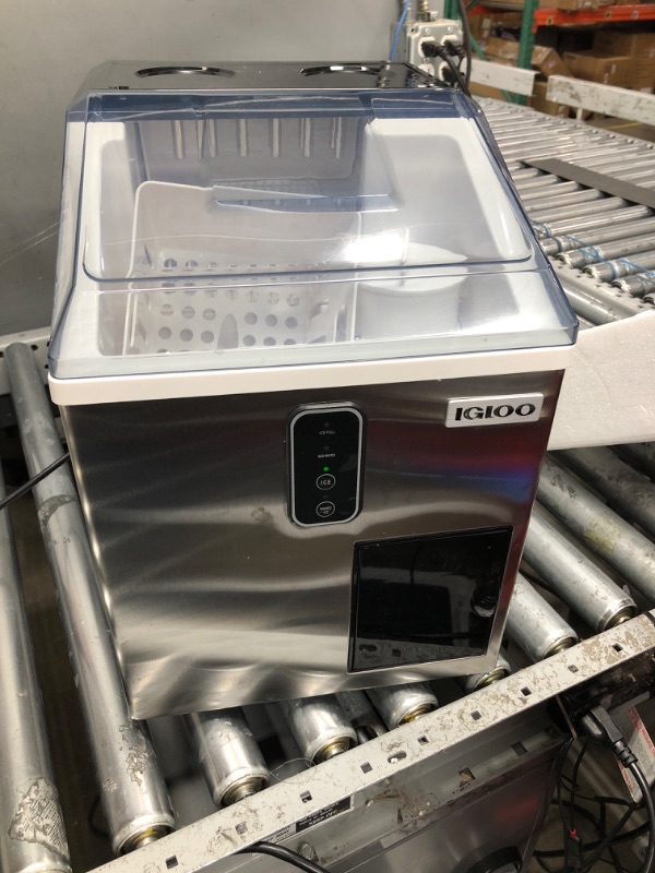 Photo 2 of **NONREFUNDABLE**FOR PARTS OR REPAIR**SEE NOTES**
Igloo 44 lb Dual Purpose Ice Cube Maker & Dispensing Shaver, 12 Cubes Every 7-15 Minutes, 44 Lbs Daily, LED Touch Control Panel with Indicator Lights, Includes Ice Basket & Scoop, Stainless Steel 44 Lb Sta