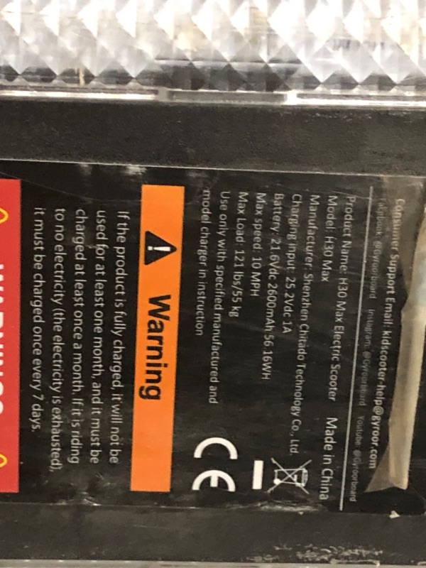 Photo 4 of ***USED - DIRTY - COVERED IN SCRATCHES - NO POWER CORD - UNABLE TO TEST***
Gyroor H30 Max Electric Scooter for Kids Ages 8-12, 150W Powerful Motor, Bluetooth Music, Dual Brake System