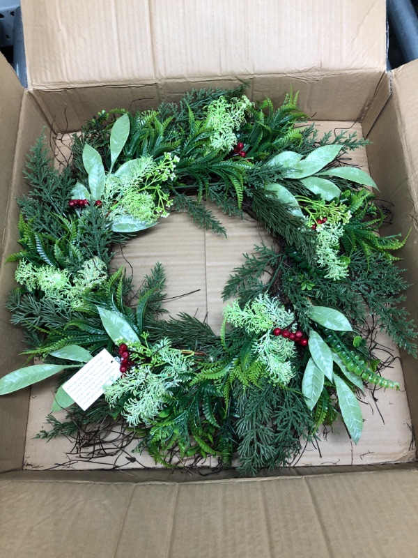 Photo 2 of 24in. Cedar, Eucalyptus and Berries Artificial Christmas Wreath