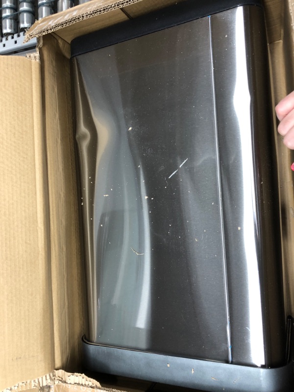 Photo 3 of *** MInor damage *** EKO Mirage-T 50 Liter / 13.2 Gallon Touchless Rectangular Motion Sensor Trash Can, Brushed Stainless Steel Finish