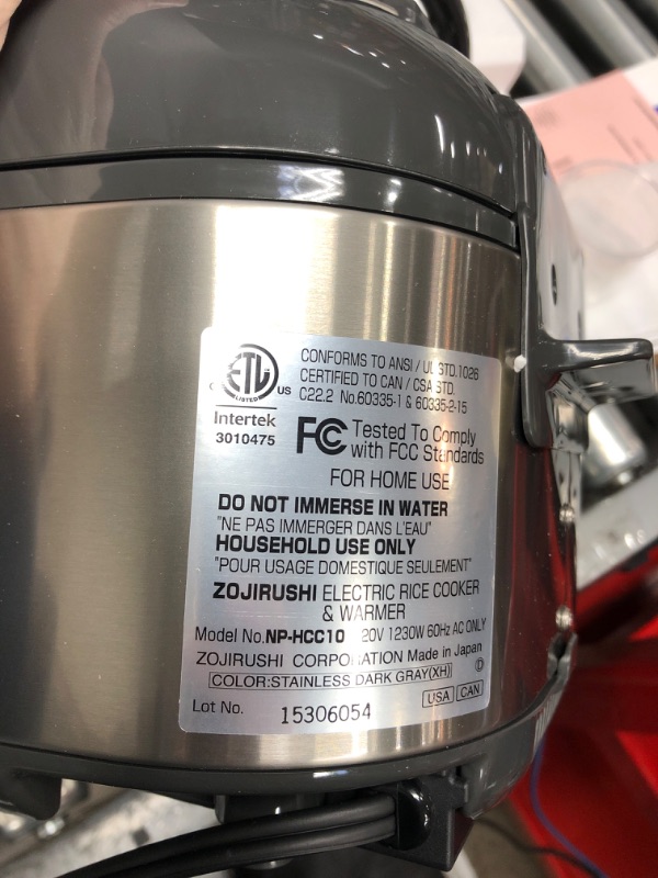 Photo 3 of ( Dented ) Zojirushi NP-HCC10XH Induction Heating System Rice Cooker and Warmer, 1 L, Stainless Dark Gray Stainless Dark Gray 1 L