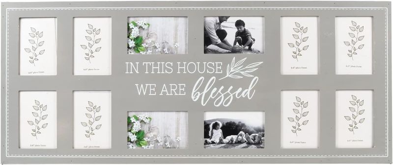 Photo 1 of Prinz 12-Opening 36" X 15.5" Blessed Wall Decor Collage Picture Frame, Displays Twelve 4x6 Photos, Gray
