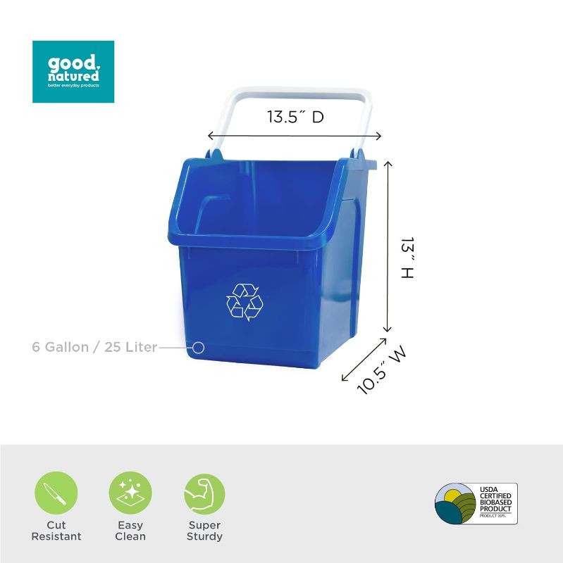 Photo 3 of (READ FULL POST) good natured Stackable Recycle Bin with Handle - 6 Gallon / 25 Liter - Ideal for Kitchen, Home & Indoor Use - Compact & Small Recycling Bin - Blue
