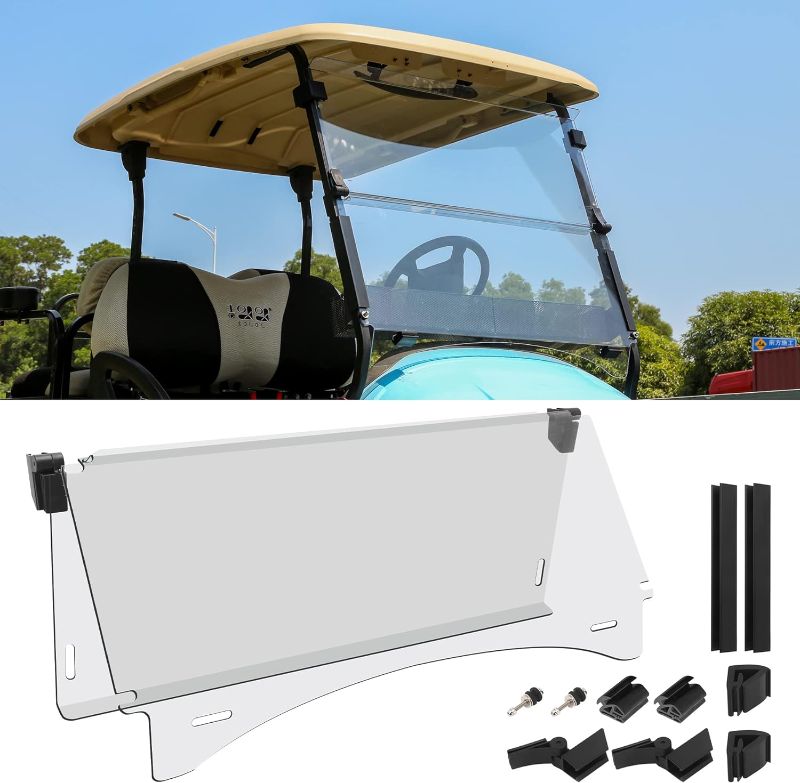 Photo 1 of 10L0L Club Car Precedent Golf Cart Windshield for 2004-UP Models, Fold Down, Compatible with Gas or Electric (04-21), 37.5" W X 33.6" H, Clear and Tinted Options Available
