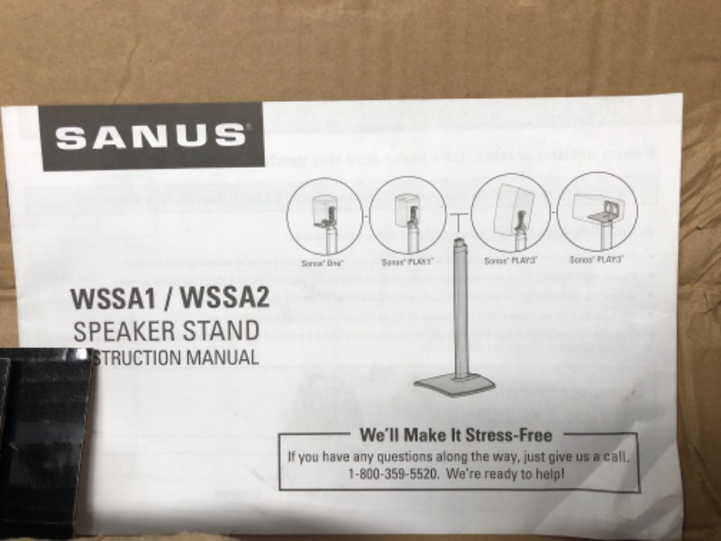 Photo 1 of Sanus Speaker Stand for Sonos Era 100 Speakers - Height Adjustable Single Stand w/Easy 3 Step Install - Includes Rubber Feet & Carpet Spikes - Black Black Single