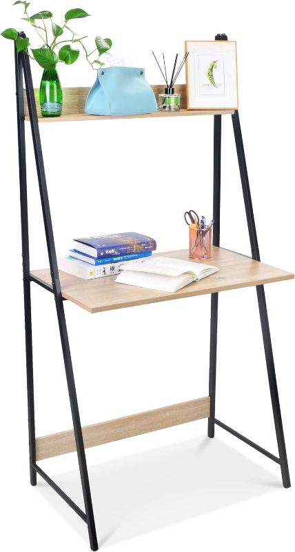 Photo 1 of SpringSun 2-Tier Ladder Computer Desk with Storage Bookshelf, Modern Writting Table for Office and Home