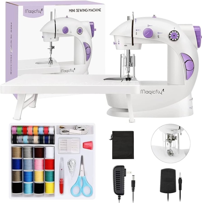 Photo 1 of Magicfly Mini Sewing Machine for Beginner, Dual Speed Portable Machine with Extension Table, Light, Sewing Kit for Household, Travel