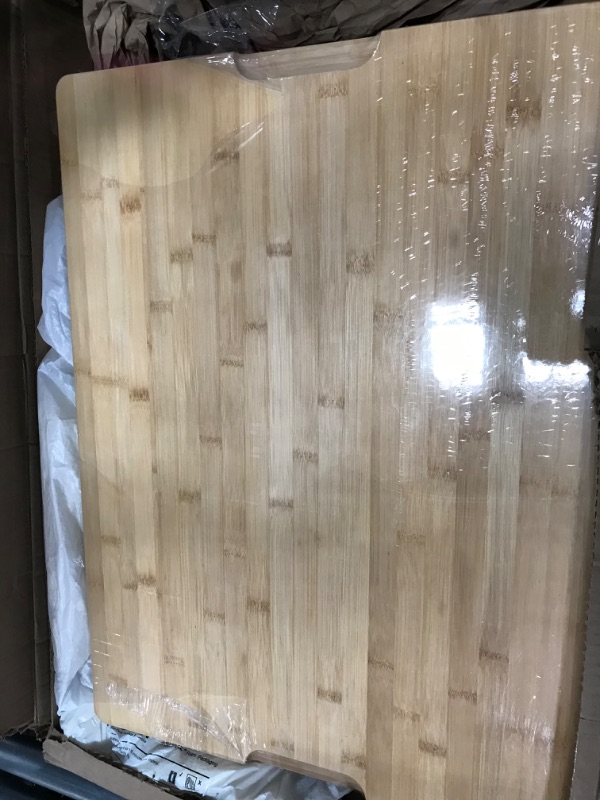 Photo 2 of 24 x 18 Extra Large Bamboo Serving Boards for Kitchen, Heavy Duty Wood Butcher Block Chopping Board with Handle and Juice Groove for Meat, Large Charcuterie Board, Over the Sink Cutting Board 24" X 18"