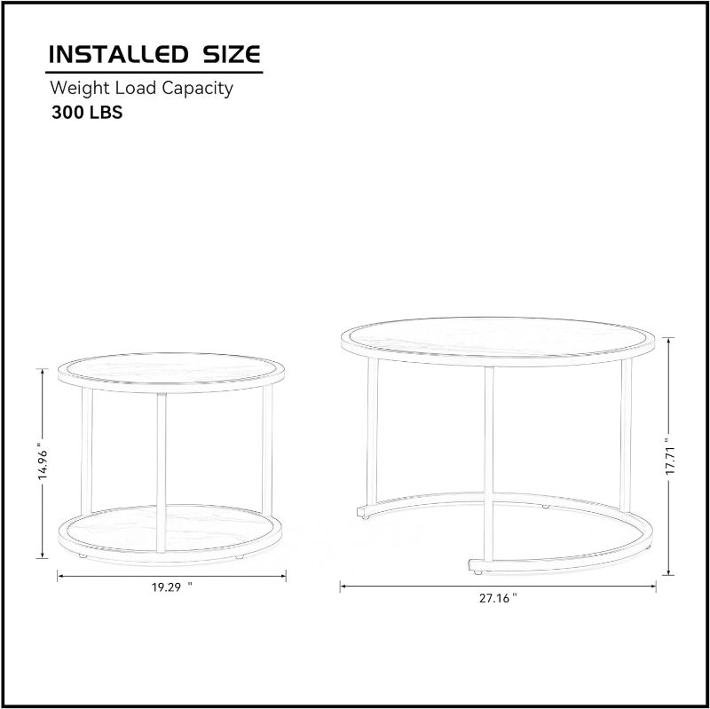 Photo 4 of (READ FULL POST) DREAMODERN Nesting Coffee Table, Marble Pattern MDF Top Side Table Set of 2 