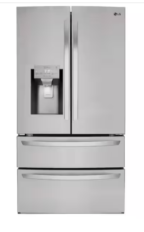 Photo 1 of LG 28 cu. ft. 4-Door French Door Smart Refrigerator with Ice and Water Dispenser in PrintProof Stainless Steel