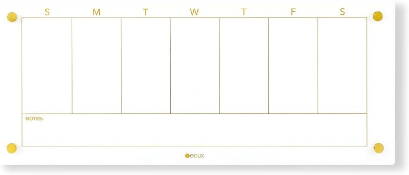 Photo 1 of Glass Golden Weekly Dry Erase Calendar White Board for Wall, to Do List & 7 Days Planner Whiteboard for Home Office, 23x9.5", 4 Wet Erase Markers Included, Yeoux White. Weekly-23" x 9.5"