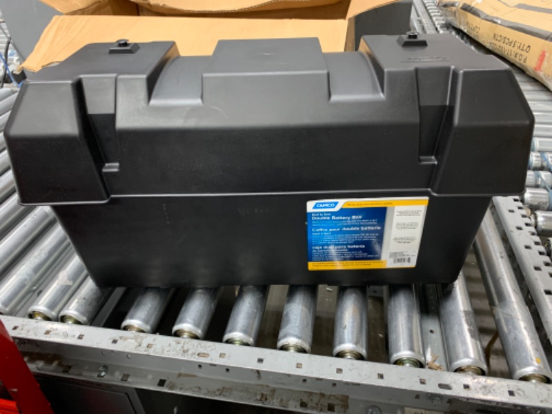 Photo 2 of Camco Heavy Duty Double Battery Box with Straps and Hardware - Group GC2 | Safely Stores RV, Automotive, and Marine Batteries | Measures Inside 21-1/2" x 7-3/8" x 11-3/16" | (55375) Frustration Free Packaging Double Battery Box