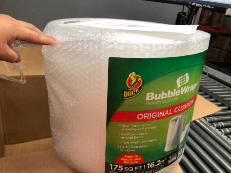 Photo 2 of Duck Brand Bubble Wrap Roll, Original Bubble Cushioning, 12" x 175', Perforated Every 12" (1053440), Clear 12 in. x 175 ft.