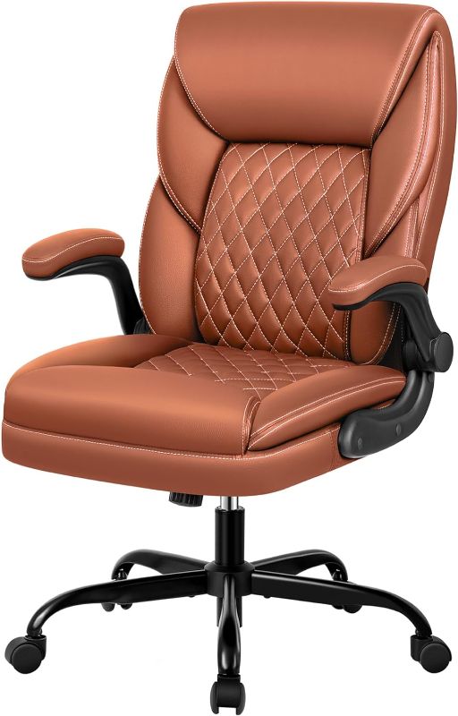 Photo 1 of  Leather Chair Home Office Desk Chairs, Ergonomic Computer Desk Chair with Adjustable Flip-Up Arms, Lumbar Support Swivel Task Chair with Rocking Function 