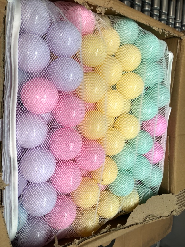 Photo 2 of Amazon Basics BPA Free Crush-Proof Plastic Ball Pit Balls with Storage Bag, Toddlers Kids 12+ Months, 6 Pastel Colors - Pack of 400 6 Pastel Colors 400 Balls