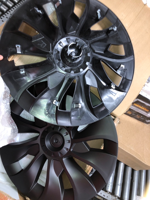 Photo 1 of KAVANIC Fits Tesla Model 3 Wheel Cover Hubcap 18 Inch Matte Black Support Logo Range Improvement (4 PCS) Uberturbine Style 2017-2023 Model 3 Aero Wheel Cover Replacement Uberturbine Style Matt Black