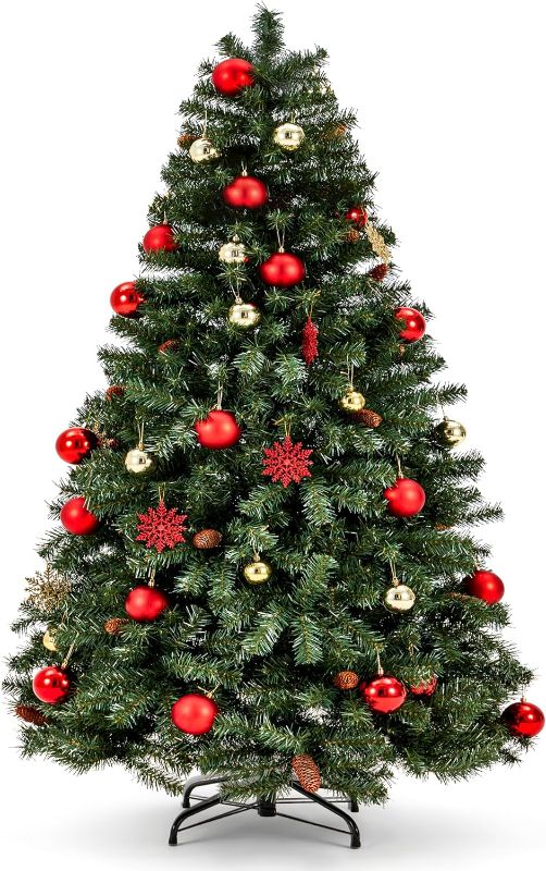 Photo 1 of 6ft Christmas Tree, BUPPLEE Unlit Artificial Christmas Tree w/1400 Branch Tips, Easy Assemble and Foldable Metal Base Green Xmas Tree Indoor Outdoor Decorate for Home, Office, Party, Holiday
