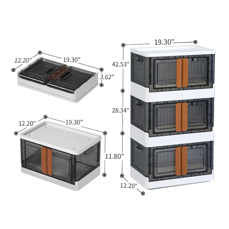 Photo 3 of (READ FULL POST) Closet Organizers and Storage - Trunk Organizer, Dorm Room Essentials, 8.4 Gal Collapsible Storage Bins, Stackable Closet Organizer, Plastic Car Organizer, 3 Pack Dorm Storage Bins with Lids and Doors White 8.4 Gal - 3 Pack