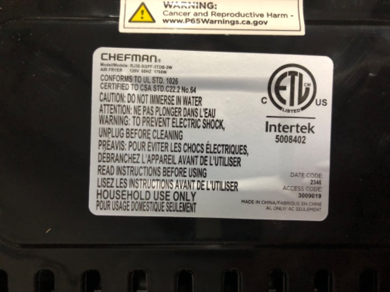 Photo 1 of ***USED - POWERS - ON - UNABLE TO TEST FURTHER - SEE PICTURES***
CHEFMAN 6 Quart Dual Basket Air Fryer Oven with Easy View Windows, Sync Finish, Hi-Fry, Auto Shutoff, 2 Independent 3Qt Nonstick Dishwasher Safe Frying Baskets, Digital Double Air Fryer - Bl