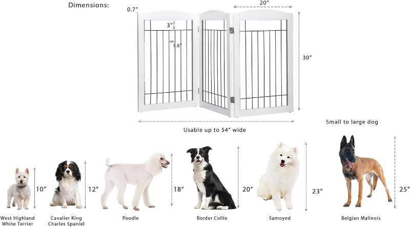 Photo 3 of (READ FULL POST) Spirich Freestanding Wire Pet Gate for Dogs, 60 inches Extra Wide, 30 inches Tall Dog Gate for The Houes, Doorway, Stairs, Pet Puppy Safety Fence, White- 3 Panels(No Include Support Feet)
