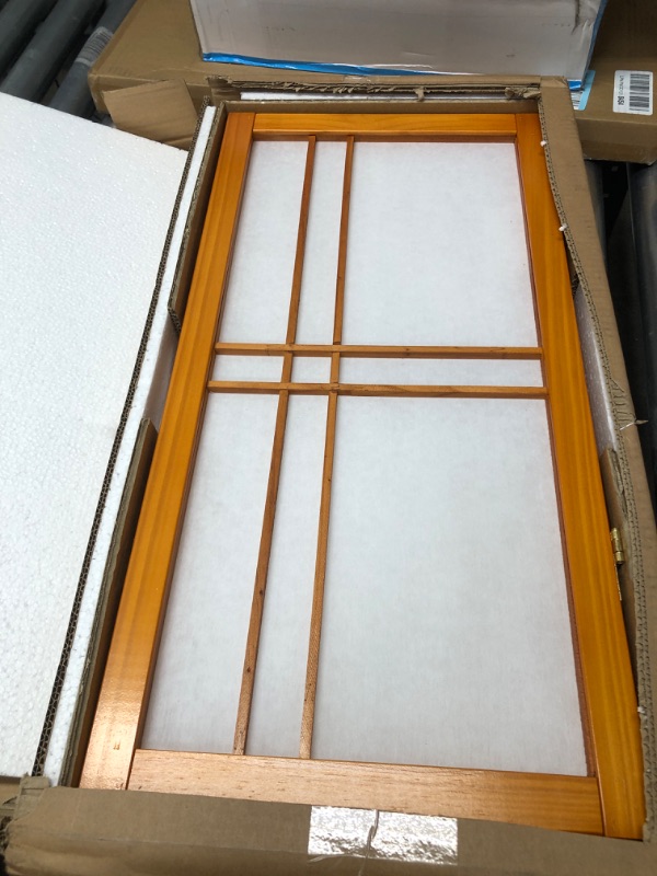 Photo 2 of 2 ft. Short Desktop Double Cross Shoji Screen - Honey - 3 Panels 3 Panel Honey