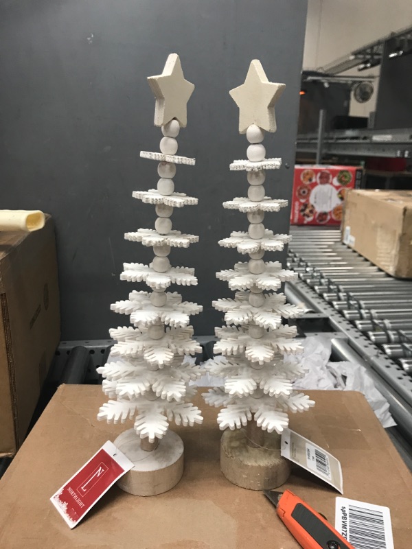 Photo 2 of 16" White Wooden Snowflake Cutout Christmas Tree with a Star Table Top Decor(2 PACK)