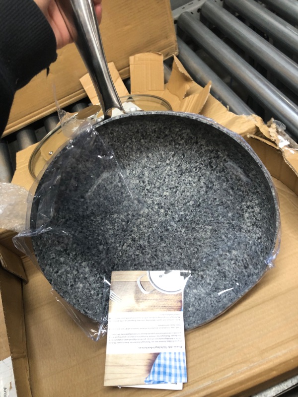 Photo 1 of MICHELANGELO 8 Inch &10 Inch + 12 Inch Granite Frying Pan, Stone Skillets, Nonstick Frying Pan with Lid, Nonstick Stone Frying Pans with Non toxic Stone-Derived Coating