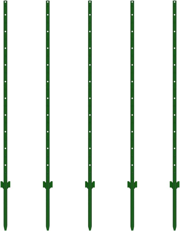 Photo 1 of 3-4-5-6-7 Feet Metal Fence Post,7 Feet 5 Pack Heavy Duty Garden Fence Post,Steel Fence Post with U-Channel,No Dig U Pointed Bottom Fence Posts,Corner Anchors for Yards,Lawns and Gardens
