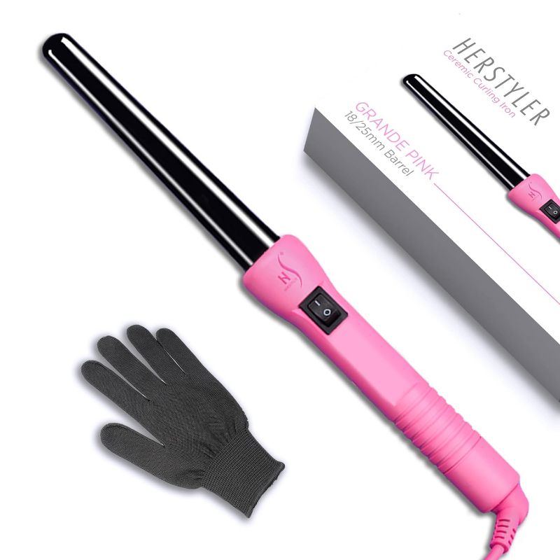 Photo 1 of  Ceramic Curling Iron - 1 inch Hair Curling Wand for Long Short Hair - One Inch Dual Voltage Curling Iron - Wand Curling Iron with Negative Ions (Pink)