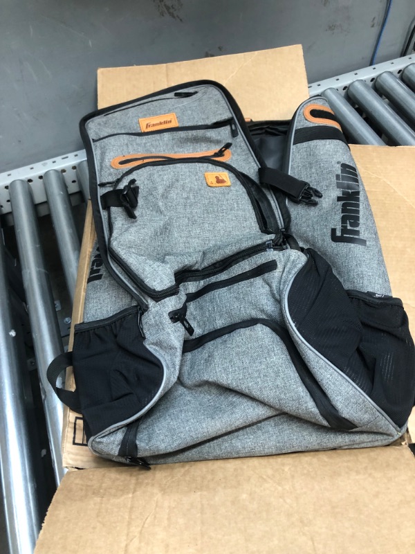 Photo 2 of ***SEE NOTE*** Franklin Sports Baseball + Fastpitch Softball Bags - Adult + Youth Equipment Backpacks - Bat Packs for Bats, Helmet + Cleats - MLB + USA Softball Backpacks Heather Gray