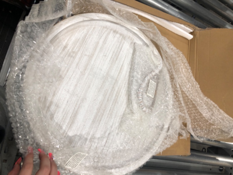 Photo 1 of Hanobe Large Round Decorative Beaded Tray: Wood Coffee Table Tray with Beaded Garland Decor Set Rustic White Washed Circle Wooden Farmhouse Tray Decor for Counter Ottoman Centerpiece Candle Holder 45cm/17.7" Whitewashed