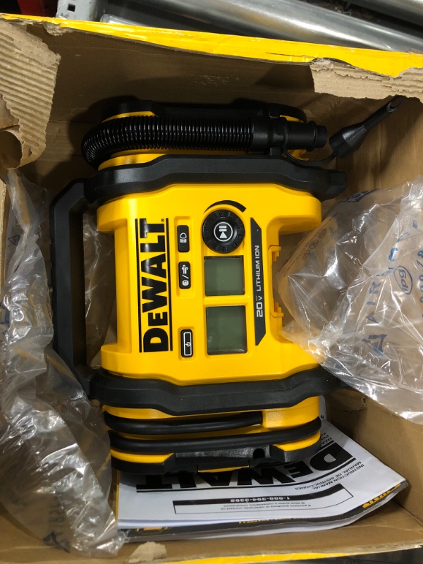 Photo 2 of DEWALT DXAEPS14 1600 Peak Battery Amp 12V Automotive Jump Starter/Power Station with 500 Watt AC Power Inverter, 120 PSI Digital Compressor, and USB Power , Yellow