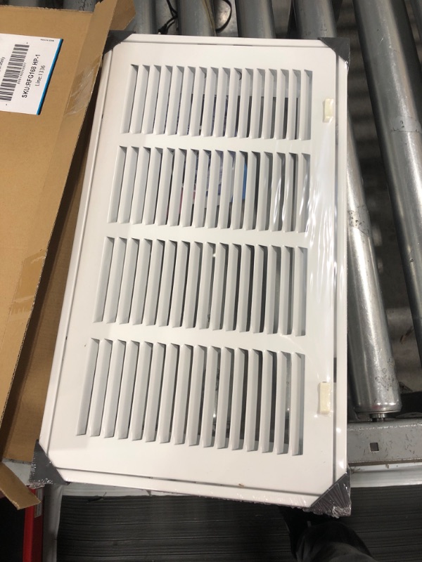 Photo 2 of 10" X 34" Steel Return Air Filter Grille for 1" Filter - Easy Plastic Tabs for Removable Face/Door - HVAC Duct Cover - Flat Stamped Face -White [Outer Dimensions: 11.75w X 35.75h] White 10 X 34