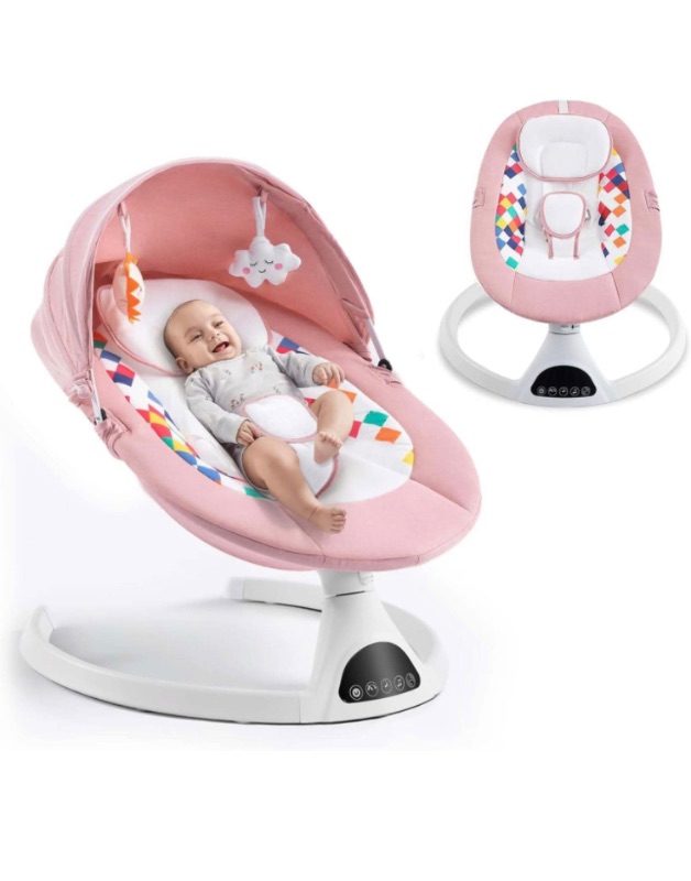 Photo 1 of Baby Swing for Infants, Electric Portable Baby Swing for Newborn, Bluetooth Touch Screen/Remote Control Timing Function 5 Swing Speeds Baby Rocker Chair with Music Speaker 5 Point Harness Gray